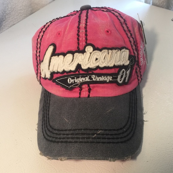Pink "Americana" Caps w/ Black Stitching - Picture 3 of 12
